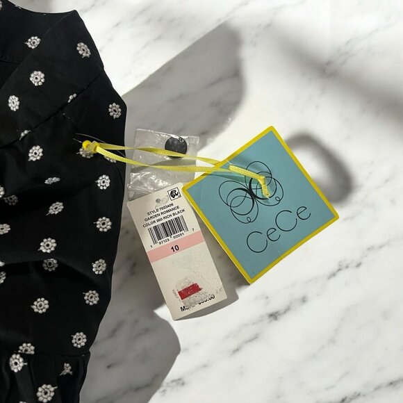 CECE Mini Skirt Size 10 Black Eyelet Floral Dot Embroidered Lined Drop Waist - Picture 4 of 5